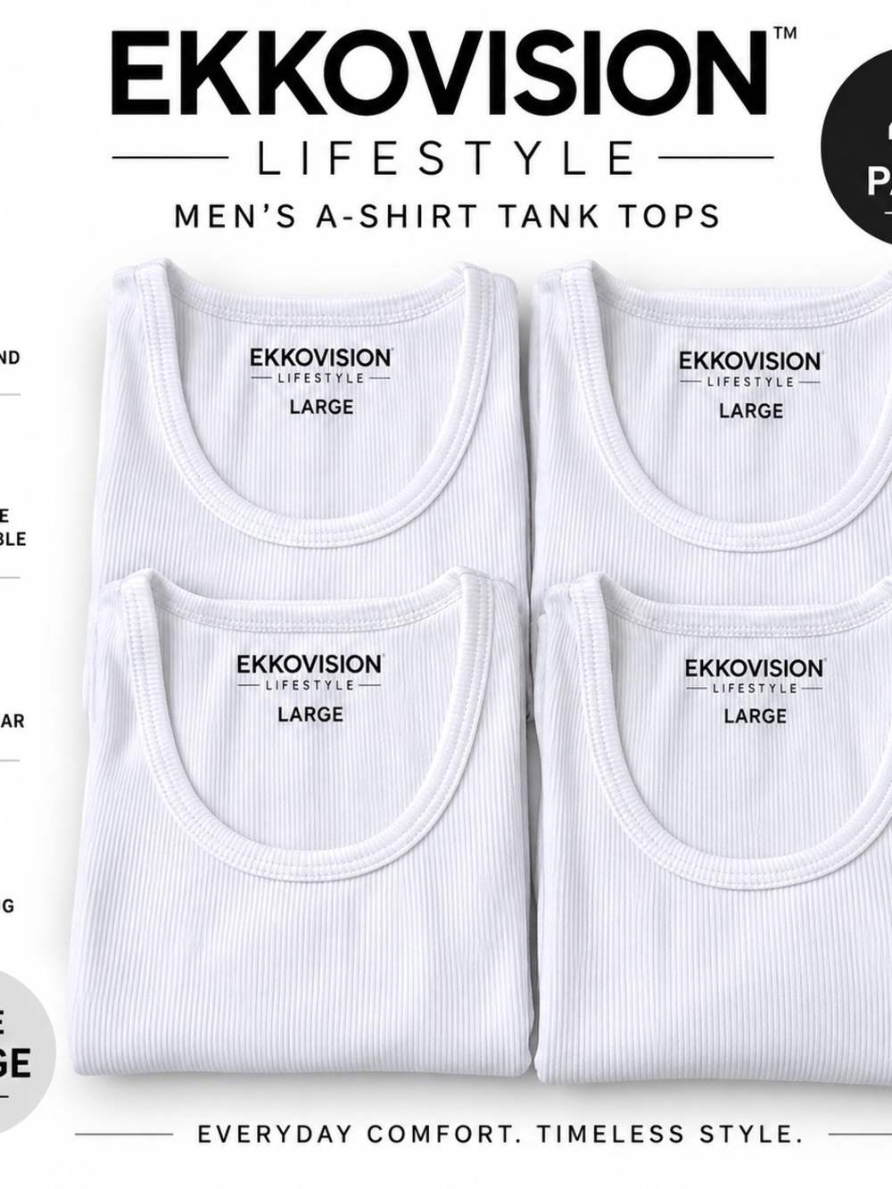 Men's White Ribbed Tank Top - Comfortable Everyday Tank 4 Ekkovision